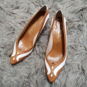 Vintage Evan Picone Brown Cream Kitten Heel Size 8